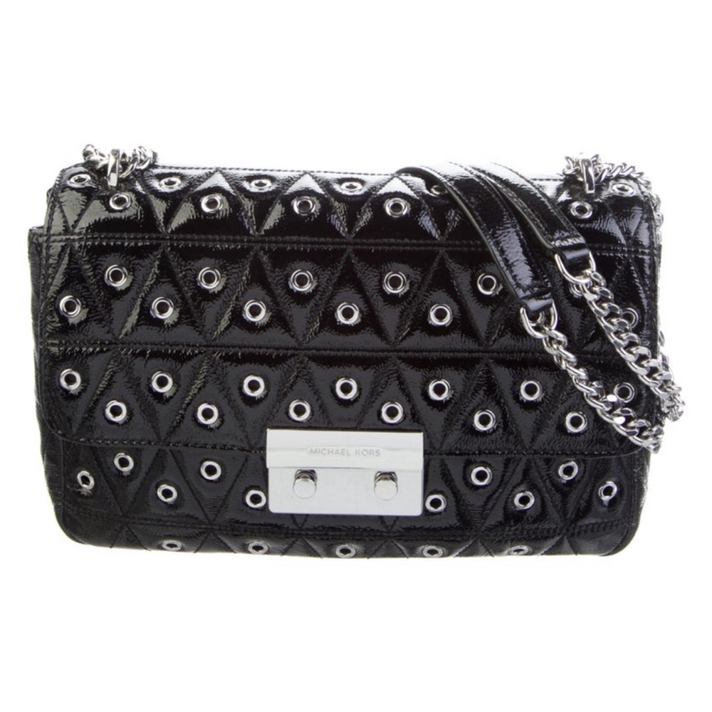 MICHAEL KORS PATENT LEATHER GROMMET SHOULDER BAG